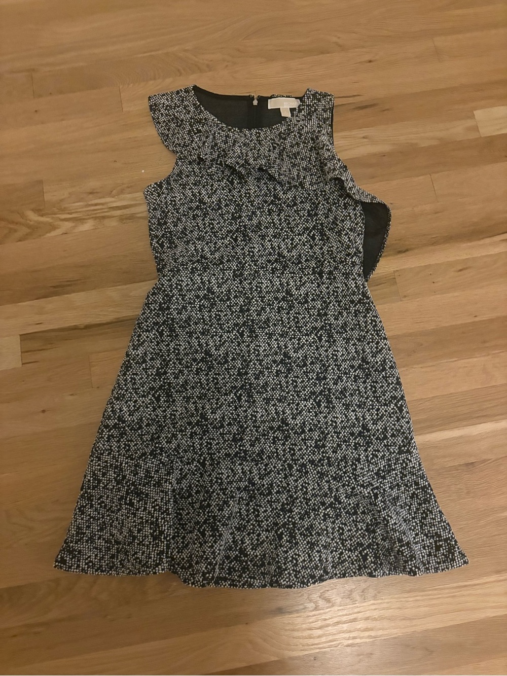 Sleeveless Black & White Patterned A-Line Micheal Kors Dress